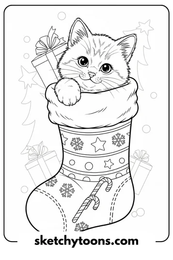 Kitten Coloring Pages 34 Kitten in a Christmas