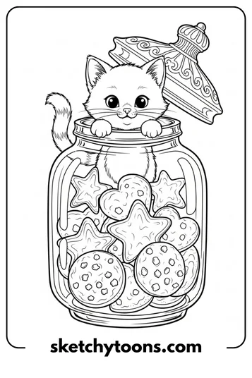 Kitten Coloring Pages 20 Kitten in a Cookie Jar