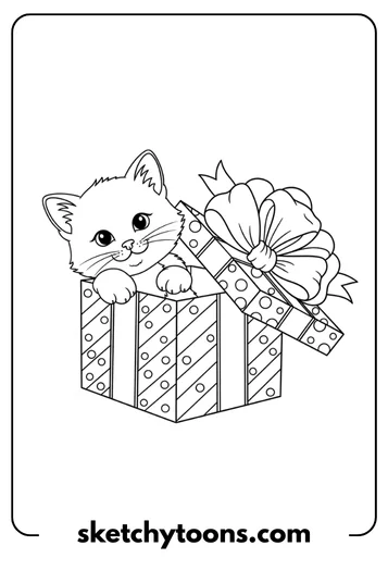 Kitten Coloring Pages 10 Kitten in a Gift Box