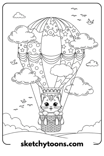 Kitten Coloring Pages 45 Kitten in a Hot Air Balloon