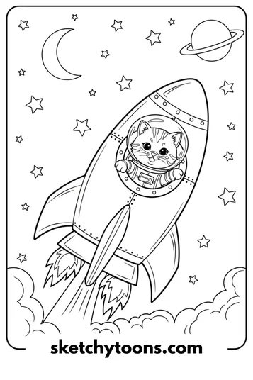 Kitten Coloring Pages 51 Kitten in a Rocket Ship