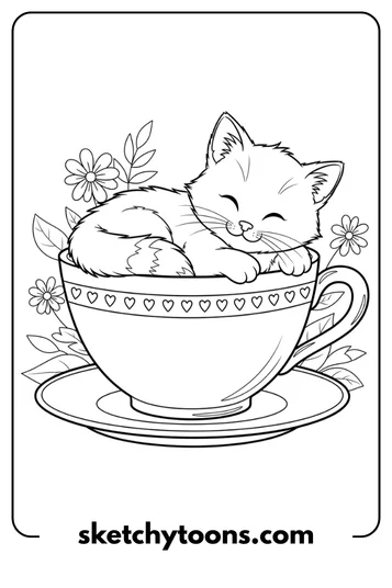 Kitten Coloring Pages 7 Kitten in a Teacup activity