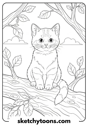 Kitten Coloring Pages 38 Kitten in a Tree Branch