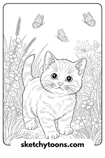 Kitten Coloring Pages 29 Kitten in the Garden