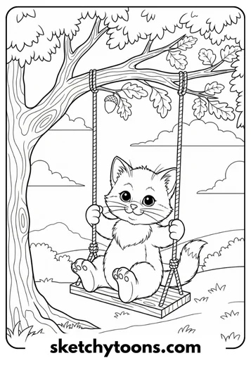 Kitten Coloring Pages 48 Kitten on a Swing