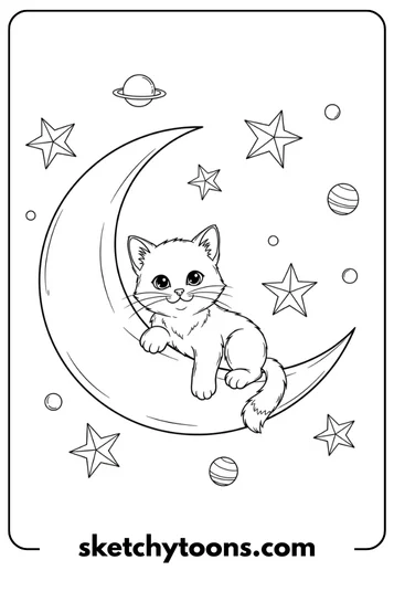 Kitten Coloring Pages 15 Kitten on the Moon