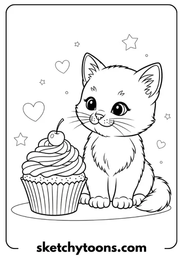 Kitten Coloring Pages 37 Kitten with Cupcake
