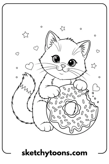 Kitten Coloring Pages 33 Kitten with Donut