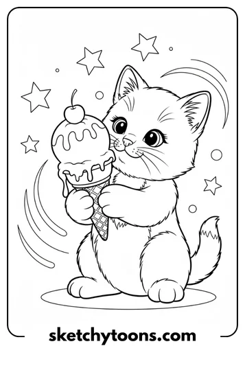 Kitten Coloring Pages 22 Kitten with Ice Cream