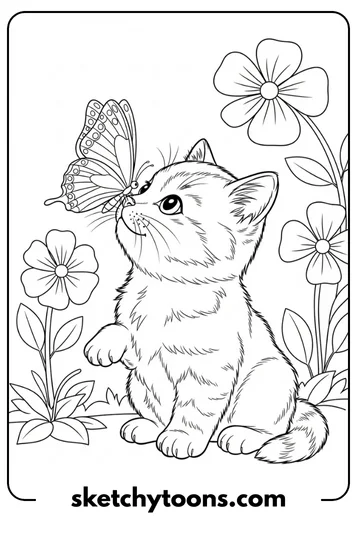 Kitten Coloring Pages 16 Kitten with a Butterfly on Its Nose