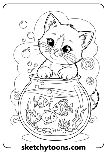 Kitten Coloring Pages 25 Kitten with a Fish Bowl