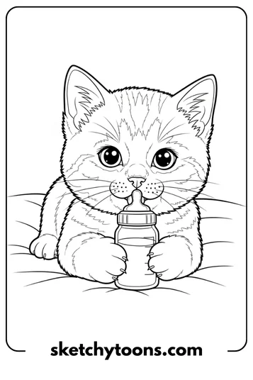 Kitten Coloring Pages 42 Kitten with a Milk Bottle