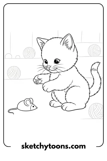 Kitten Coloring Pages 44 Kitten with a Toy Mouse