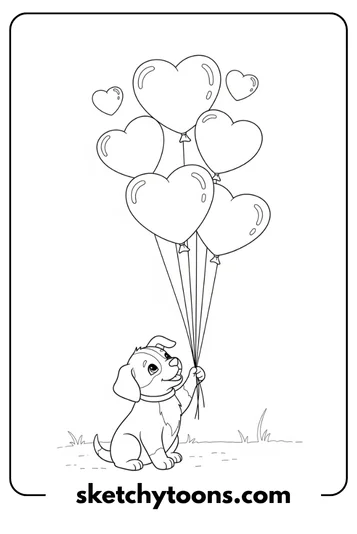 Puppy With Heart Balloons