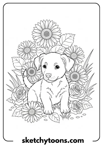 Puppy in a Flower Field